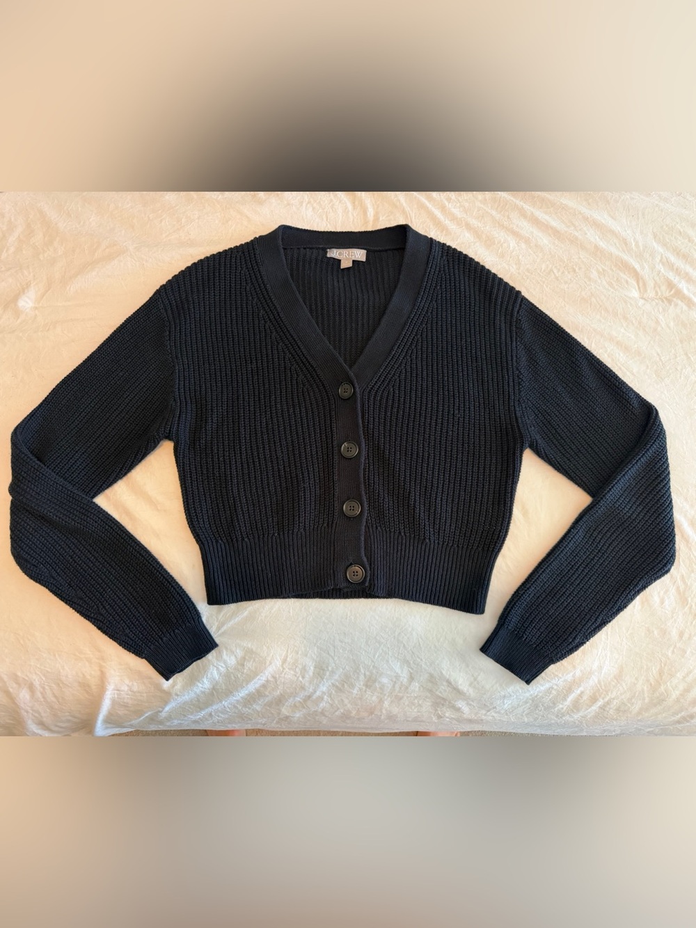 J. Crew Black Ribbed Cashmere Blend V-Neck Button-Front Cardigan - Picture 2 of 5